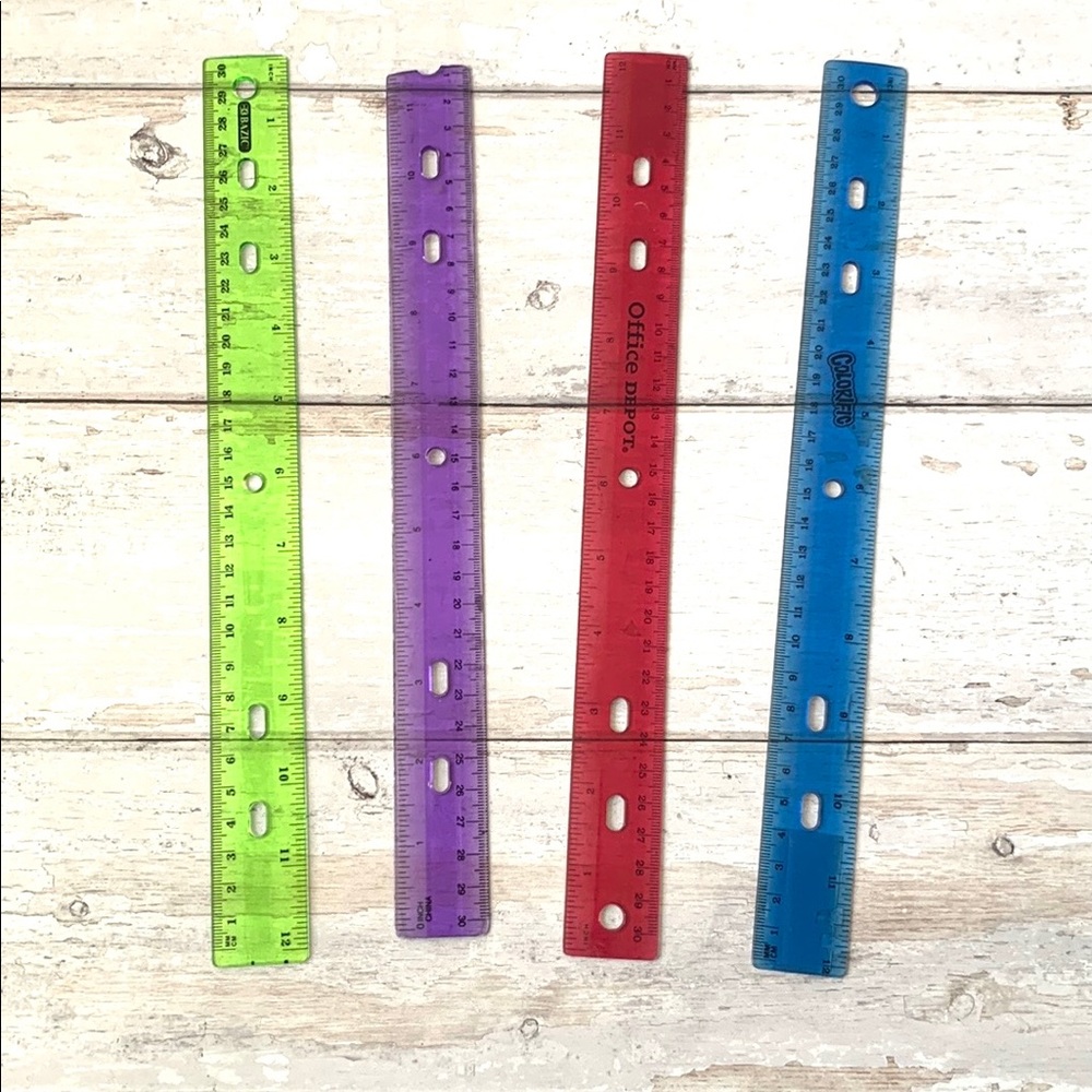 Acrylic 12in Rulers 4 Pack Transparent Plastic School Supplies Green Purple